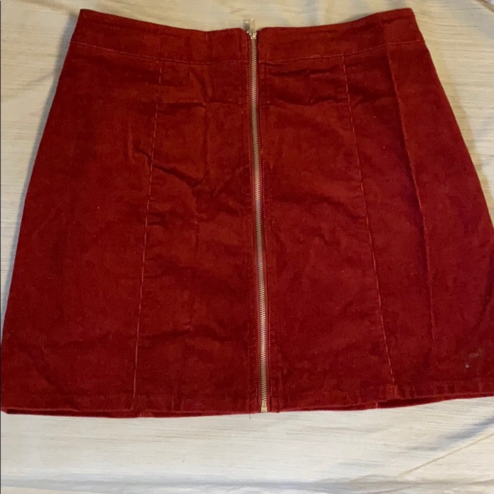 Red Zipper Front Mini Skirt